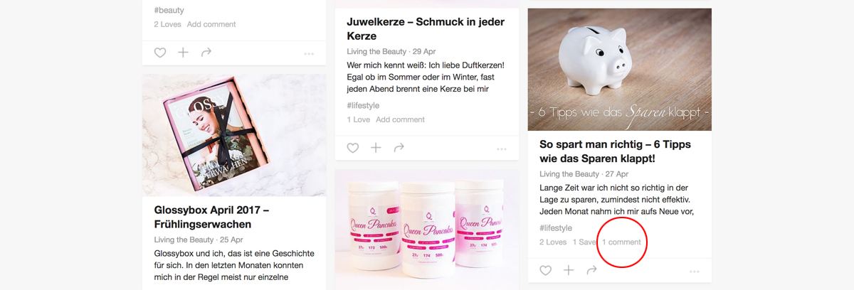 Kommentar Funktion in der Post Übersicht bei Bloglovin