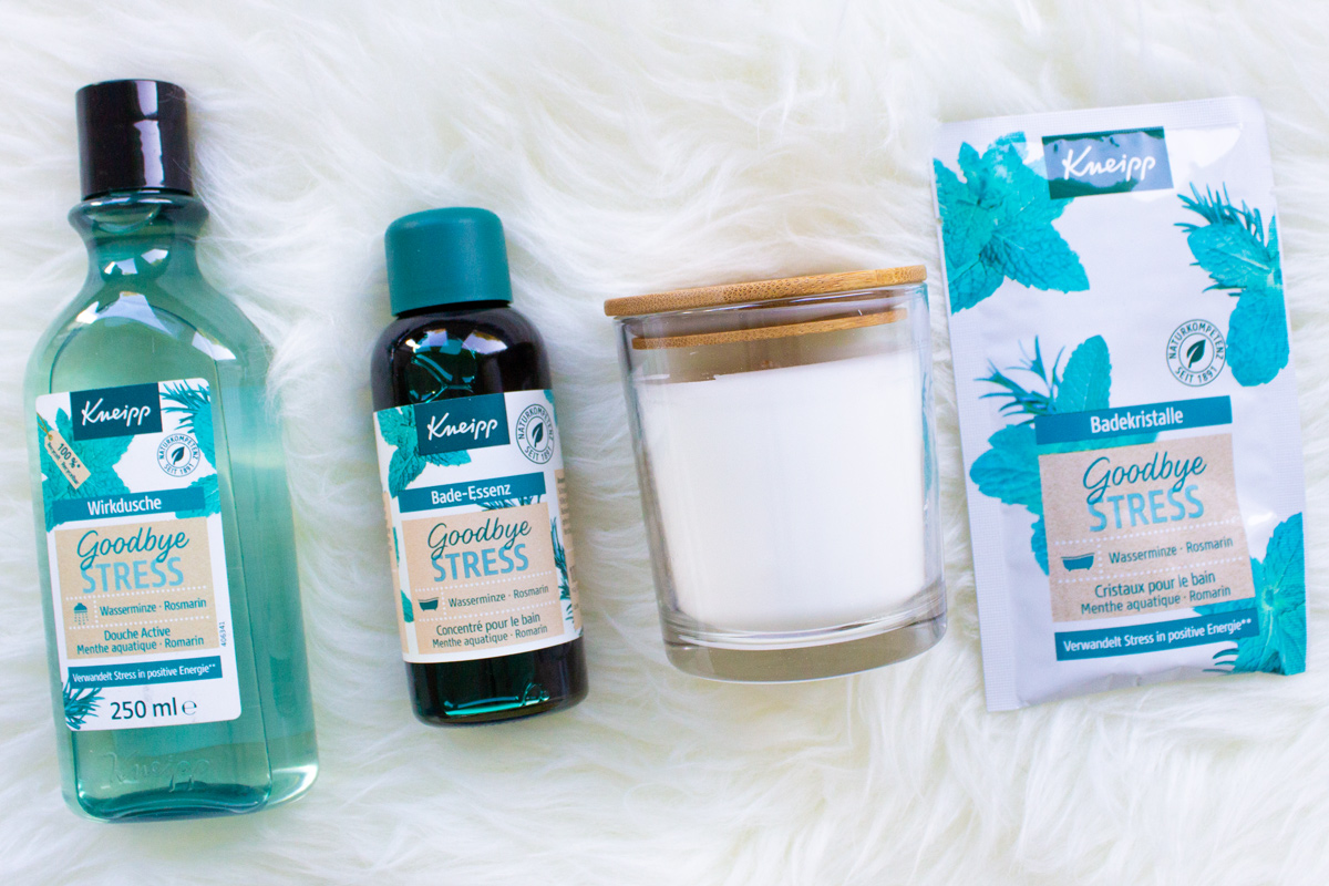 Kneipp Goodbye Stress Wirkdusche, Badeessenz, Duftkerze & Badekristalle